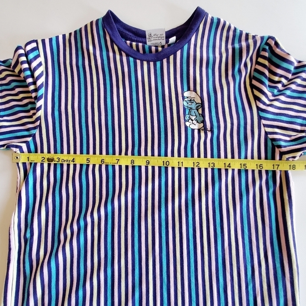 1524 * Smurfs Vertical Stripe Tee Blue Pink Teal Size S - Picture 6 of 7